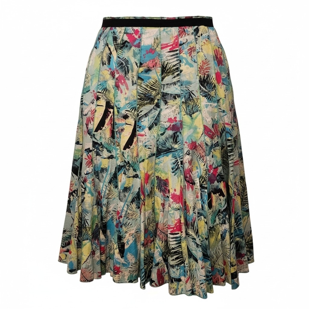 Focus Lifestyle Midi Skirt Sz 16 Tropical Floral All Over Print  Pleated 90's